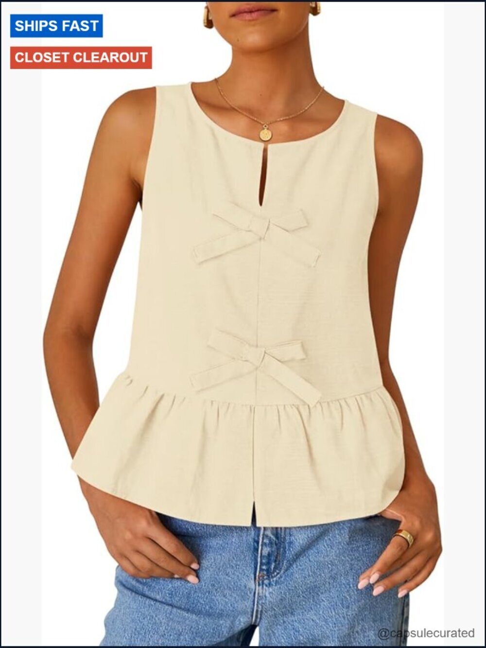Sleeveless Peplum Tank Top Crewneck Loose Flowy Ruffle Babydoll Going Out Shirt